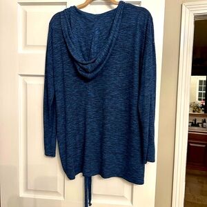 Ladies soft blue long sleeve over sized T-shirt with hood size medium